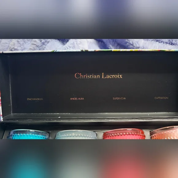 Christian Lacroix Colored Glass Votive Candle Set - Blue, Light Blue, Red, Peach - Picture 3 of 4